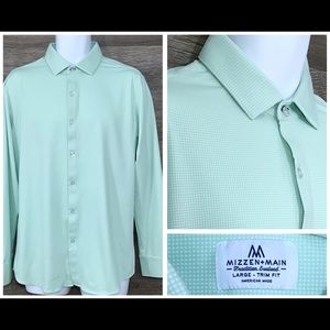 Mizzen+Main Trim Fit Green Long Sleeve Shirt L